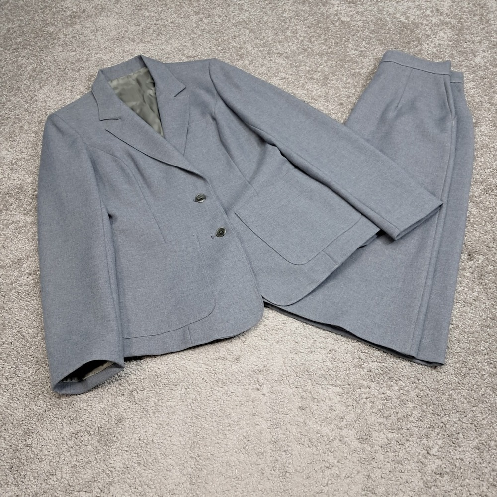 JCPenney Motion Jacket Grey Skirt Suit Vintage 2 Piece Blazer Set Size 10 RS